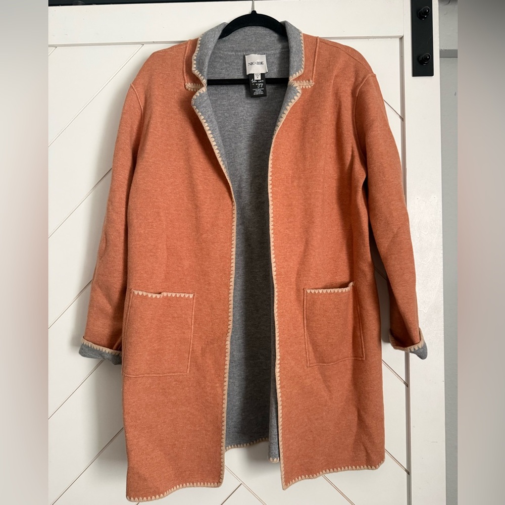 NIC+ZOE Gray and Orange Open Front Cardigan
